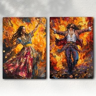 Kit 2 Quadros Decorativos Ciganos – Fogo Sagrado – Umbanda - Cigana e Cigano (20x14cm) | Decoração Espiritualista com Tema de Orixás e Candomblé - imagem 1