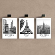 Kit 3 Quadros Decorativos Londres Paris New York - Design Premium para Quarto e Sala (28x20cm) - imagem 4