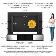 Rack Painel TV 65" Espelho Oslo: Organize e Decore! - imagem 2