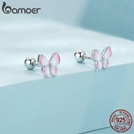 Brincos Prata S925 Bamoer: Rosa e Borboleta Delicados - imagem 2