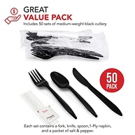 Party Essentials - Talheres Descartáveis Embalados Individualmente | Kit Completo com Garfos, Facas, Guardanapos e Temperos - imagem 4