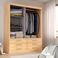 Guarda-Roupa Solteiro Capri 2 Portas Correr 6 Gavetas - Design Moderno em Teka e Onix - imagem 4