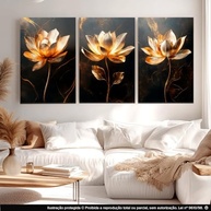 Kit 3 Quadros Decorativos Flores Tulipa Douradas - Design Premium para Sala e Quarto - imagem 3