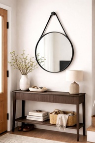 Espelho Adnet 60cm Lavabo Redondo em Couro Café – Design Sofisticado e Funcionalidade - imagem 1