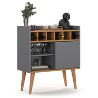 Aparador Florença Cinza/Nature com Adega para 6 Garrafas - Design Retrô para Sala de Jantar - imagem 1