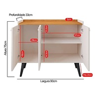 Aparador Balcão Buffet 3 Portas com Prateleira Puxador Concha - Design Elegante Off White e Cinamomo - imagem 4