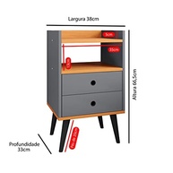Mesa de Cabeceira Dream com 2 Gavetas e Design Retrô - Cinza/Cinamomo - imagem 3