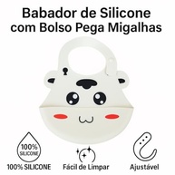 Babador de Silicone Infantil com Design de Vaquinha Pega Migalhas Branco - imagem 3