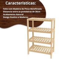 Estante de Madeira Maciça 100x70 com 4 Prateleiras - Design Moderno e Resistente - imagem 4