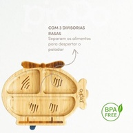 Prato de Bambu com Design Divertido Pippo Helicóptero - Seguro, Antimicrobiano e Sem BPA - imagem 5