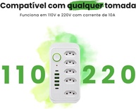 Régua de Energia Premium: 5 Tomadas, 6 USBs (C/PD), Proteção e Design Elegante - imagem 5