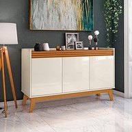 Buffet Aparador 3 Portas Ripado Astúrias 136cm - Design Moderno com Pés em Madeira Maciça - imagem 2