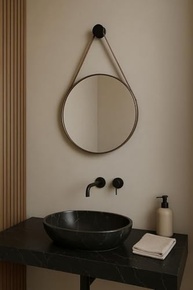 Espelho Adnet 60cm Lavabo Redondo em Couro Café – Design Sofisticado e Funcionalidade - imagem 5