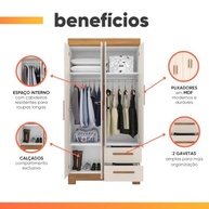 Guarda-Roupa Solteiro 4 Portas 2 Gavetas Malta - Design Moderno em Madeira e Off White - imagem 5