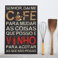Placa Decorativa MDF Frase Vinho e Café 20x30cm - Design Moderno com Acabamento Premium - imagem 1