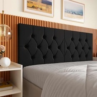 Cabeceira Estofada Queen Capitonê em Suede Preto | Design Moderno com Fixação na Parede - imagem 2