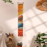 Tapeçaria de Parede Macramê Estética Boho com Design de Nascer do Sol | Decoração de Parede em Algodão Natural - imagem 2