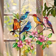 Decoração de Parede em Acrílico com Design de Pássaros e Flores - 18cm, Ideal para Janelas e Jardins - imagem 1