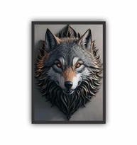 Quadro Decorativo Lobo Animal Feroz A3 com Moldura Preta - 45x33cm - Design Exclusivo - imagem 2