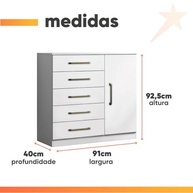 Cômoda Sapateira Multiuso 5 Gavetas com Porta - Design Moderno e Resistente Milão Aramóveis - imagem 4