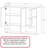 Armário Aéreo para Cozinha Suspenso 3 Portas em MDF e MDP Nature Off - Design Moderno e Funcional - imagem 3