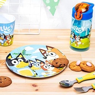 Conjunto de Louça Bluey Kids Zak Designs - 6 Peças com Prato, Tigela, Copo, Garrafa e Talheres | Azul, Sem BPA, Lavável na Lava-Louças - imagem 3
