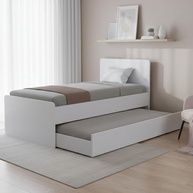 Bicama Solteiro com Cama Auxiliar Deslizante e 2 Colchões D20 - Design Moderno em MDF Reforçado (Branco) - imagem 4