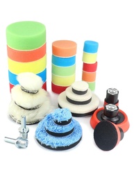 QWORK Drill Buffing Pad Detail Polishing Pad, 29 Pcs Mix Size Kit Sponge and Wool Pads, 5/8-11" Threaded Backing Pad, Color-Coded, for Polishing, Waxing, Sealing Glaze, Car Sanding - imagem 1