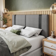 Cabeceira Dobrável ARTE Estofada em Linho Cinza com Detalhe Preto – Design Sofisticado para Cama Casal Queen 1,58m - imagem 1