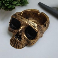 Cinzeiro Caveira de Resina Médio com Detalhes Dourados - Cranio Skull Decorativo - imagem 2