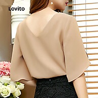 Lovito Blusa de Chiffon Cáqui Clara – Elegância e Conforto para o Dia a Dia - imagem 2