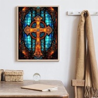Kit Pintura de Diamante Cruz Arte Vitral 30x40cm - Artesanato Relaxante com Strass Completo - imagem 3