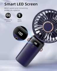 Koonie Ventilador Portátil Recarregável com Display Digital | 5 Velocidades, 90° Ajustável, Ideal para Ambientes Internos e Externos - imagem 5