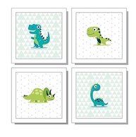 Quadros Decorativos de Dinossauros para Quarto Infantil - Estilo Baby Boy Verde e Branco - imagem 2