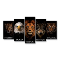 Quadro Motivacional Animais com Frases de Sucesso, Foco e Disciplina em MDF 130x60cm - imagem 1