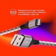 Geonav Cabo Micro USB, nylon trançado, para dispositivo Android e acessórios, 1,5 MT, MIC15T, Cinza - imagem 4