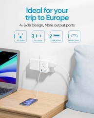 Pacote 2 Adaptadores de Tomada Europeus Olcorife: 7 Dispositivos, 3 USB, Dobrável - imagem 3