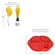 Kit para Alimentação Infantil com 4 Divisórias - Talheres Ergonômicos Girafa Marcus e Marcus Amarelo - imagem 4