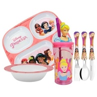 Yangzi - Kit Refeição Infantil Princesas Disney 6 Peças com Prato Divisórias, Tigela, Copo e Talheres - imagem 2