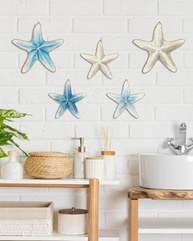 Conjunto de Decoração Náutica Estrela do Mar Azul e Branco – 5 Peças para Ambientes Costeiros - imagem 3