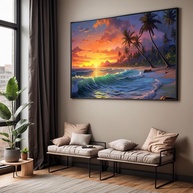 Quadro Decorativo com Moldura - Paisagem de Praia e Por do Sol para Sala e Quarto - imagem 1
