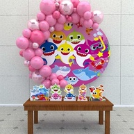 Kit Decoração Painel Redondo Fundo do Mar Tubarões - Festa Infantil Temática - imagem 2