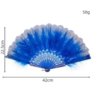 Leque de Penas Dobrável Azul – Elegância Vintage para Dança, Casamento e Eventos Especiais - imagem 4