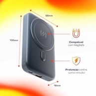 Geonav Power Bank MagSafe 10.000mAh: Carregamento Rápido Universal por Indução e Suporte Dobrável - imagem 5
