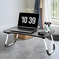 Mesa Portátil Dobrável Ajustável com Suporte para Notebook e Copo - Design Moderno em Madeira e Alumínio - imagem 2