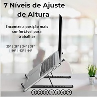 Suporte Portátil para Notebook e Tablet Liga em Alumínio Dobrável Altura Ajustável 7 Níveis Base Estável até 35kg Compatível com MacBook, Dell, Lenovo 10” a 17” - imagem 4