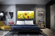 Quadro Decorativo Pintura Dois Girassóis em Canvas 130x60cm - Arte em Tela com Moldura de Madeira - imagem 3