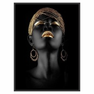 Quadro Decorativo 90x60 Mulher Pintura Preta e Dourada - Moldura Preta em Madeira FSC - imagem 1