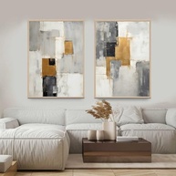 Quadros Decorativos com Moldura Abstrata Dourada e Preta | Arte Moderna para Sala e Quarto | Kit com 2 Peças 90x60 cm - imagem 5