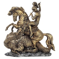 São Jorge Dragão Guerreiro - Estátua em Resina Dourada com Base Prata | Decoração e Proteção - imagem 1